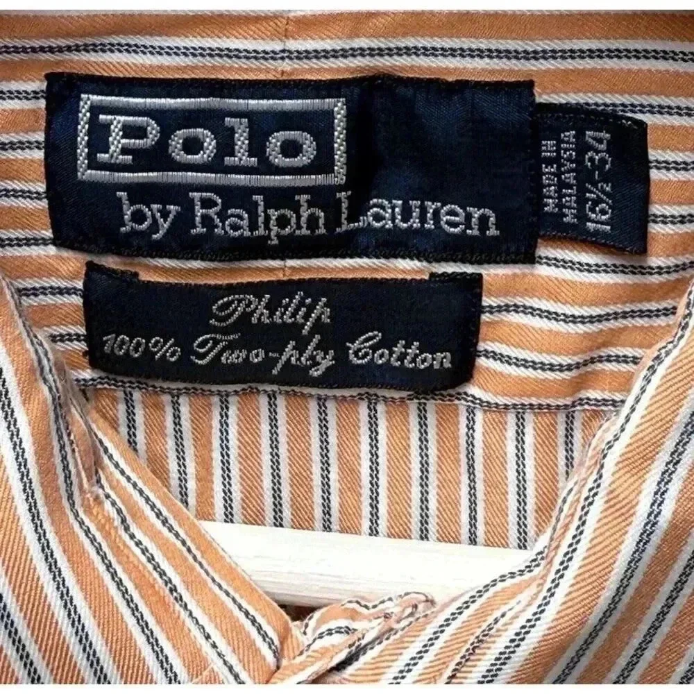 Polo By Ralph Lauren Philip Men's Sz 16.5-34 Cotton Striped Button‎ Up Shirt